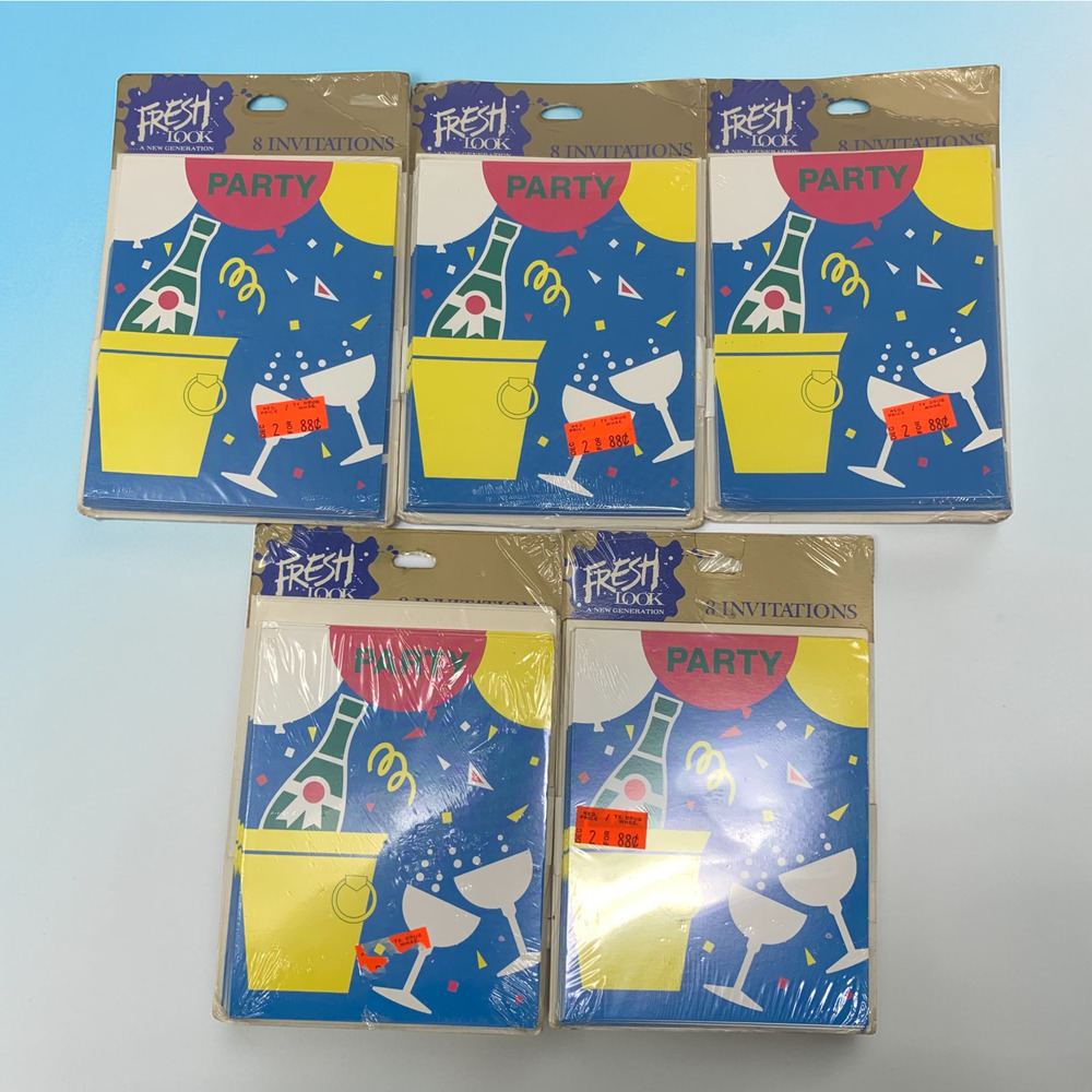 Lot of 5 Vintage 1980's-90's Party Invitations Sealed Fresh Look Memphis Design